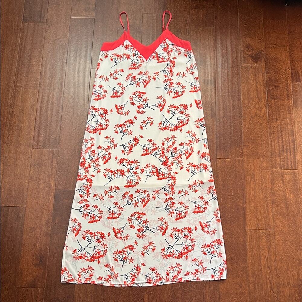 Collective Concepts Floral Women's Slip Dress in Coral Red and White, Size Med